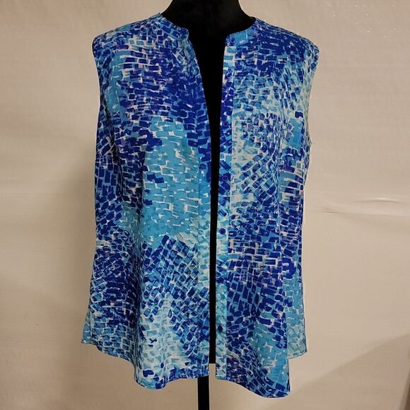 APT 9 blue sleeveless button-up blouse size pl excellent pre-loved condition - Picture 4 of 12